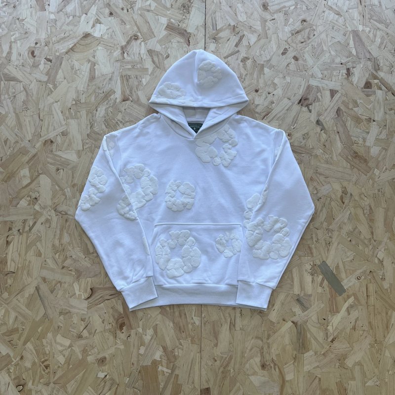 DENIM TEARS WHITE MONO ALL OVER  WREATH HOODED SWEATSHIRT-WHITE 白色白印花卫衣 DT-7
