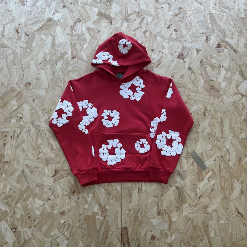 DENIM TEARS COTTON WREATH HOODIE-RED 红色白印花卫衣 DT-19