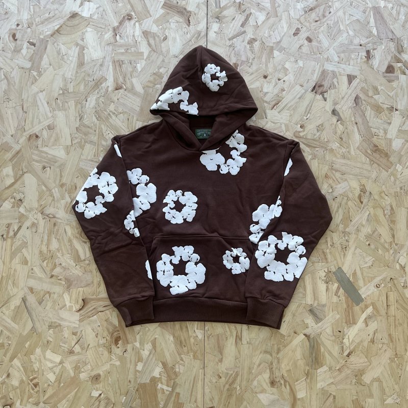 DENIM TEARS COTTON WREATH HOODIE-BROWN 棕色白印花卫衣 DT-13