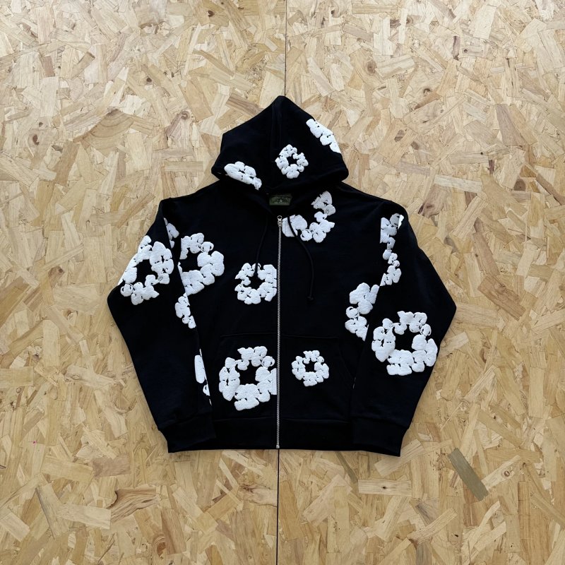 DENIM TEARS COTTON WREATH ZIP HOODIE-BLACK 黑色面料白印花 拉链衫 DT-37