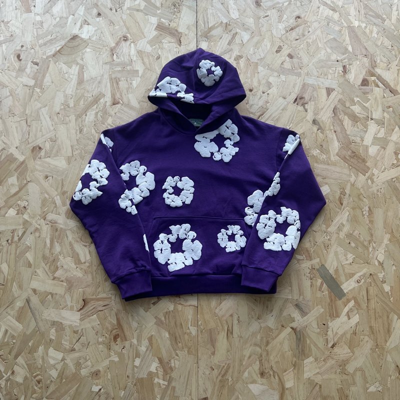 DENIM TEARS COTTON WREATH HOODIE-PURPLE 紫色白印花卫衣 DT-22