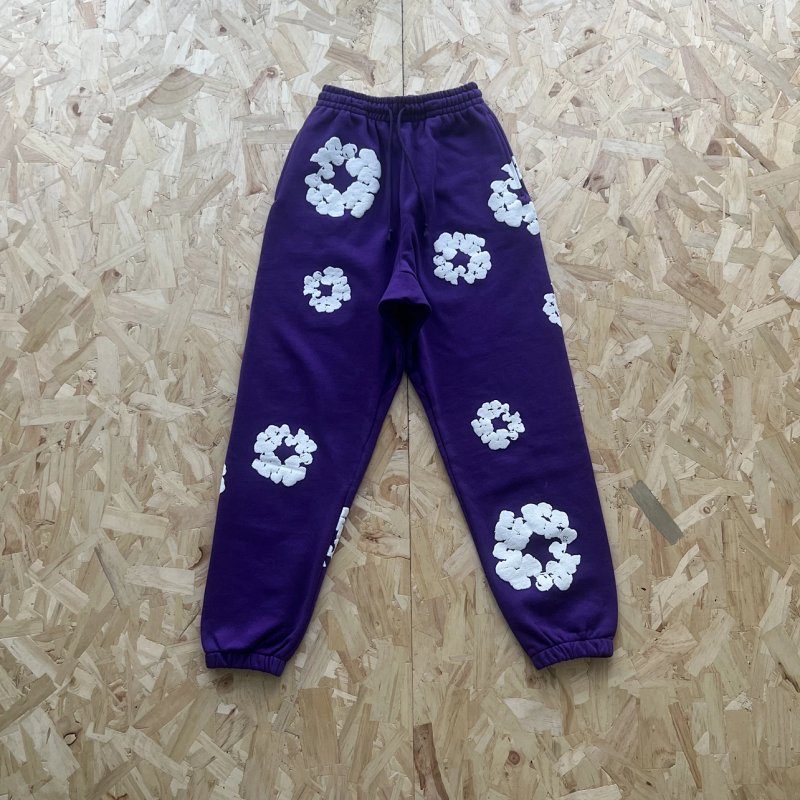 DENIM TEARS COTTON WREATH SWEATPANT-PURPLE 紫色白印花长裤 DT-23