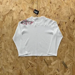 thumbnail for Flower embroidery White waffle long sleeve DS-1