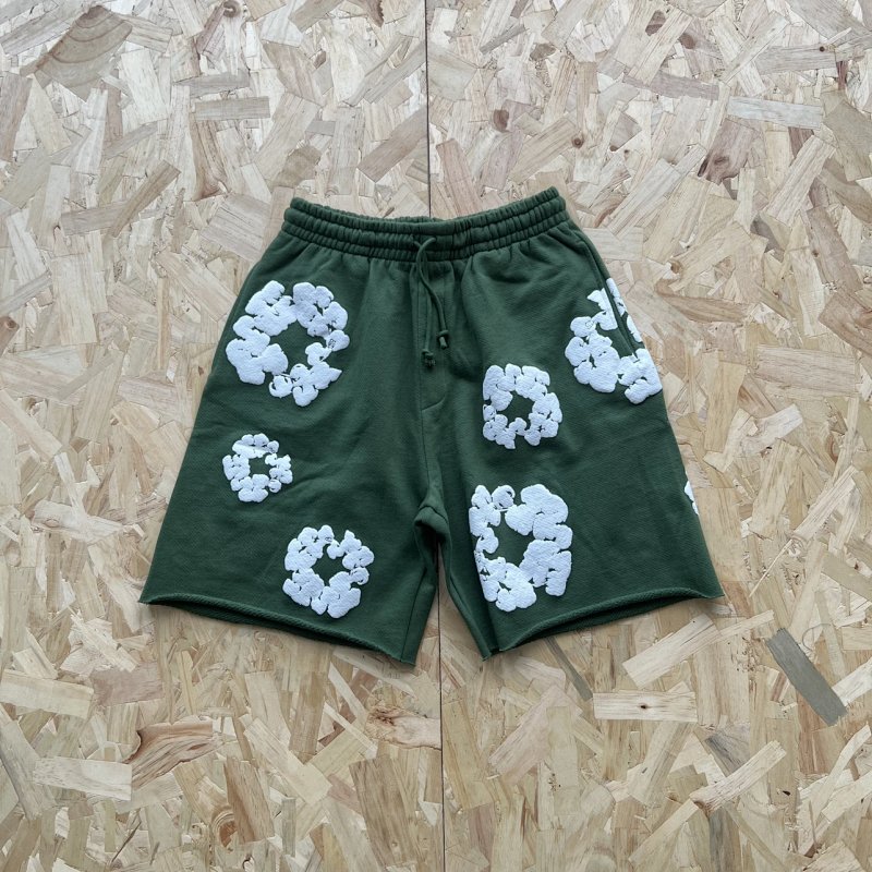 DENIM TEARS COTTON WREATH SHORT-GREEN  绿色白印花短裤 DT-27