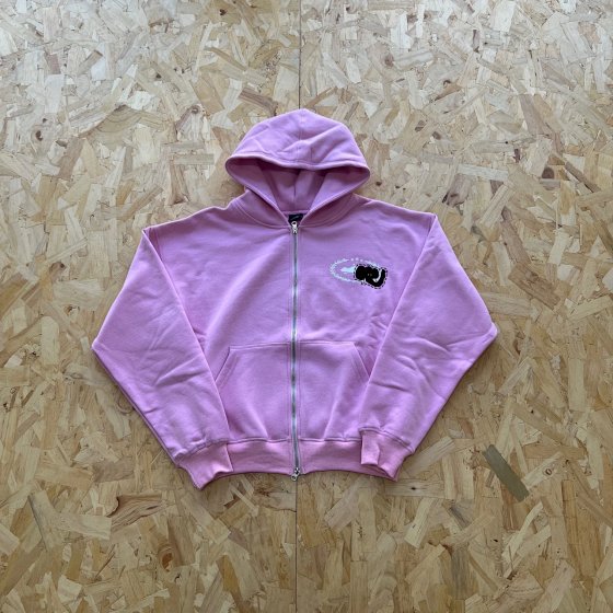 Pink White Print Zip-Up Hoodie C-85
