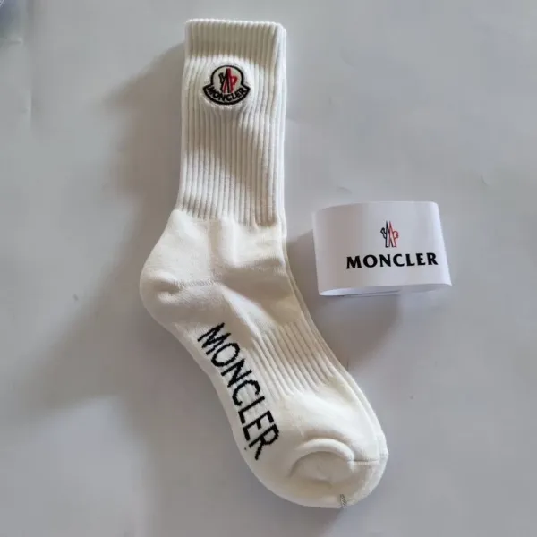 Moncler Logo-Embroidered Ribbed Cotton Socks White - 1