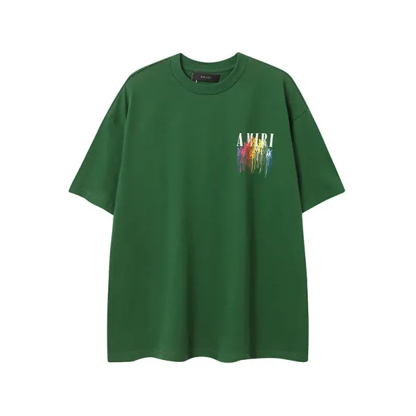 Amiri Rainbow Logo Print Army Green T-Shirt - 1