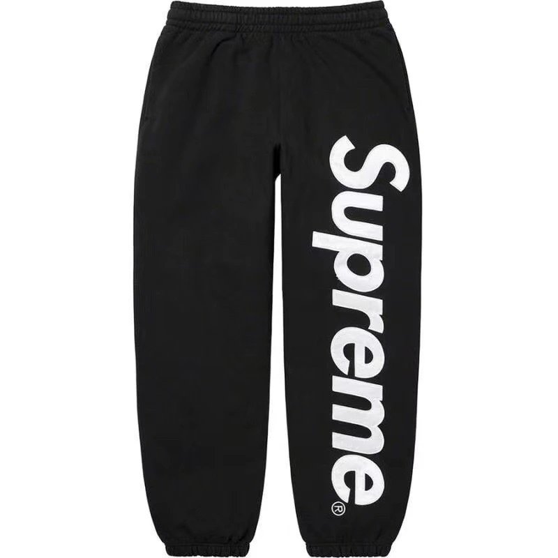 Supreme Sweatpants Satin Appliqué Big Logo Black