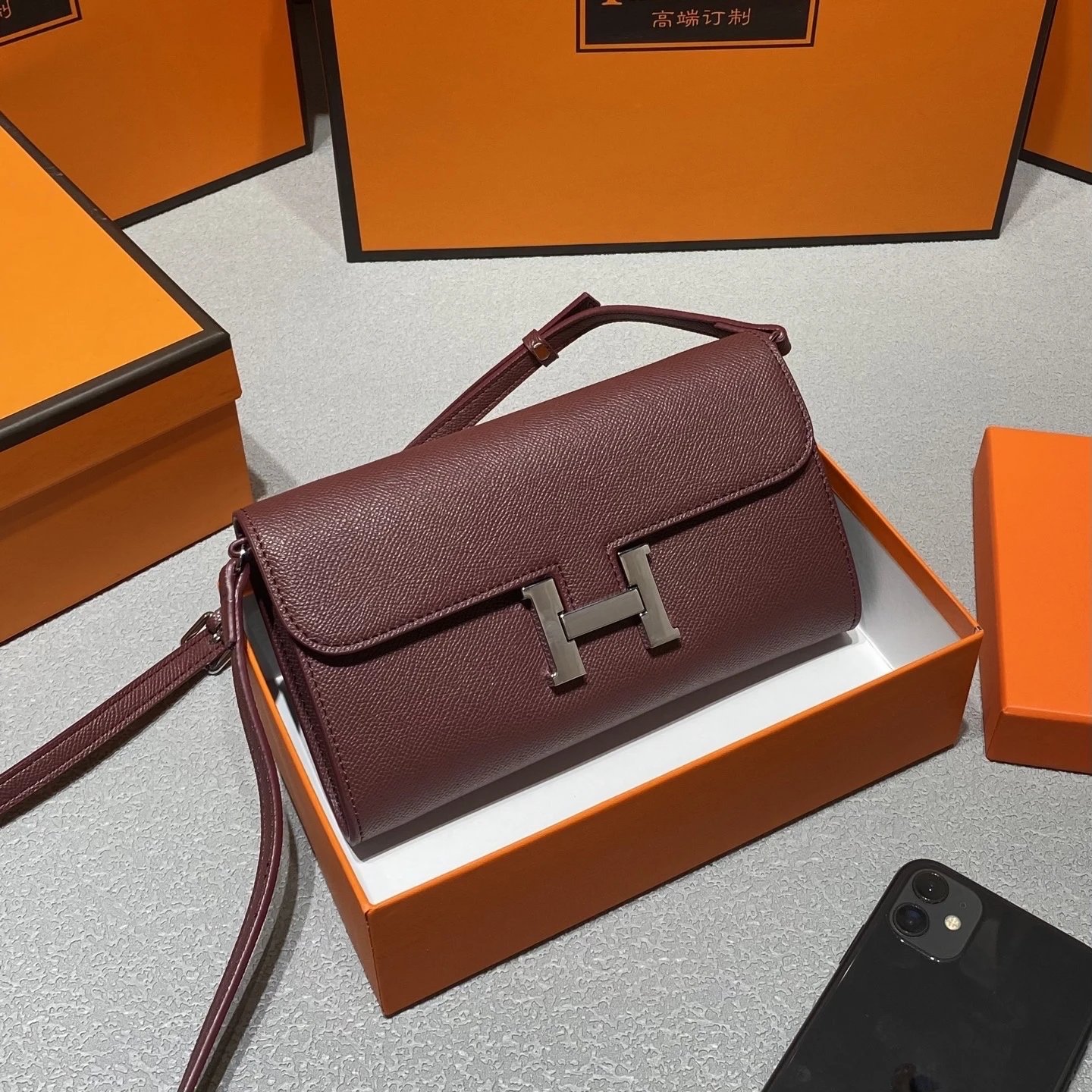 Hermes Constance Long To Go Rouge H Epsom Leather