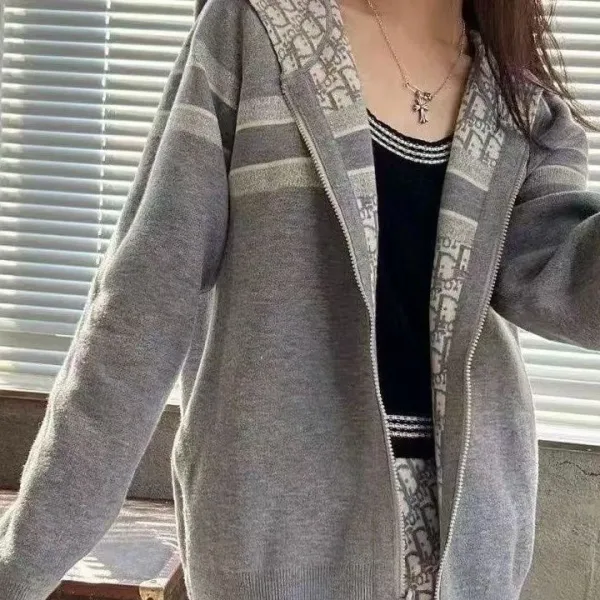 Dior Oblique Hooded Knit Cardigan Navy - 8