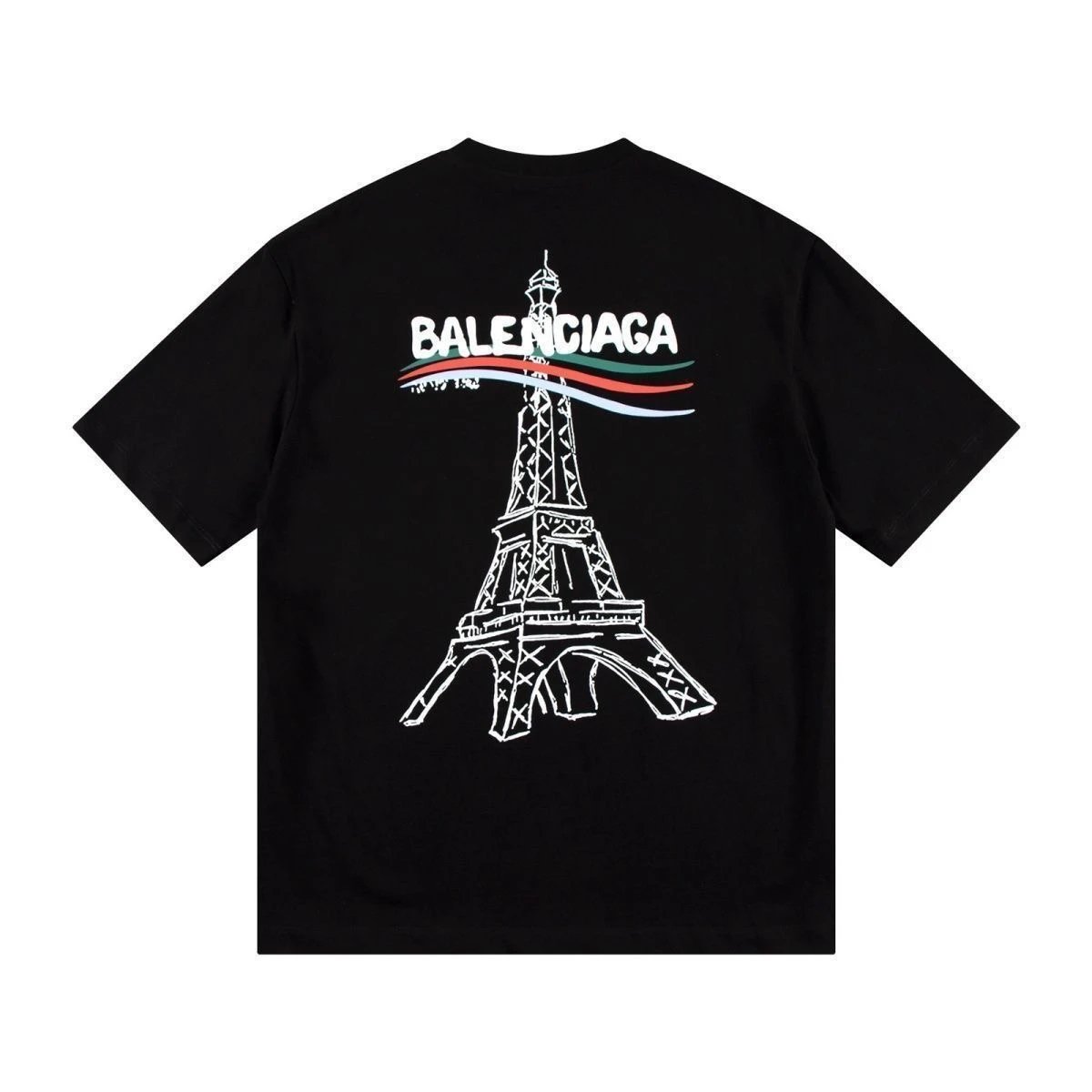 Balenciaga Eiffel Tower Wave Graphic Oversized Cotton T-Shirt, Unisex 1