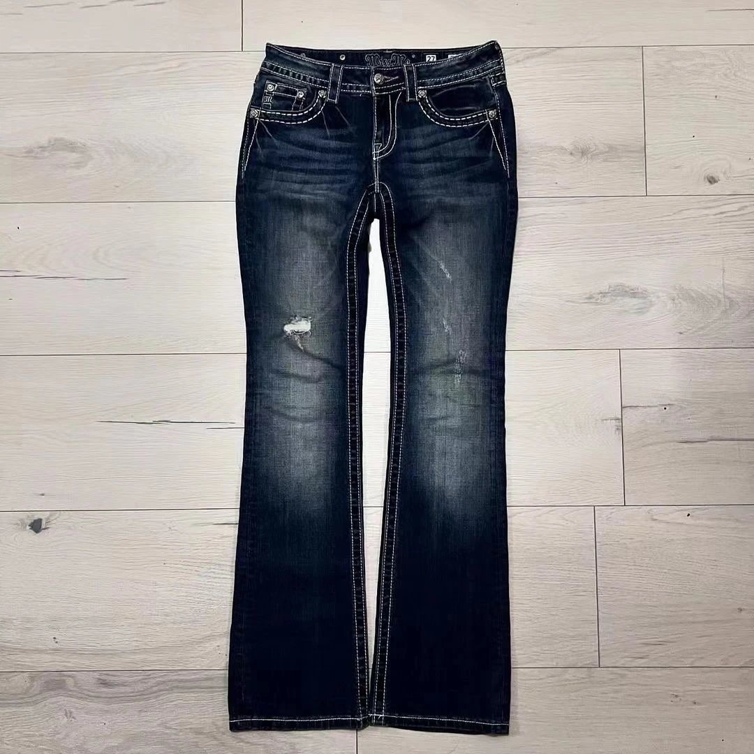Grenz überschreiten der Fabrik Direkt vertrieb neue amerikanische Retro gewaschen lose lässige zerrissene Löcher Schwerindustrie Diamant gerade Jeans Frauen
