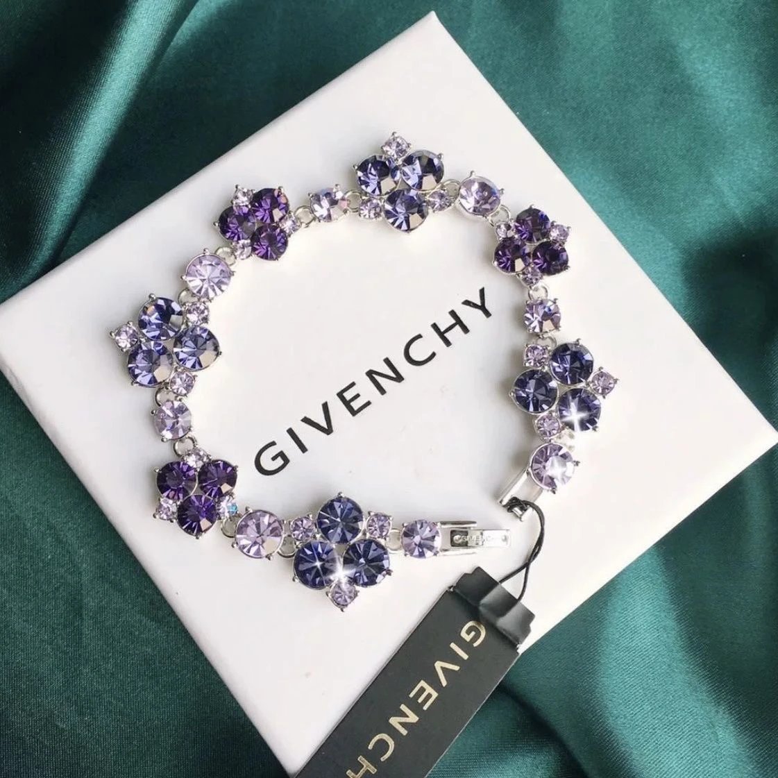 Givenchy Violet Crystal Floral Bracelet - Silver-Tone Rhinestone Gift Piece 1