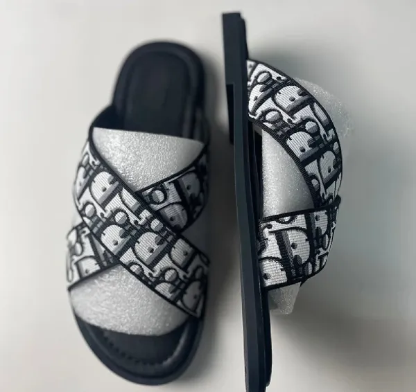 Dior B23 Oblique Slide Silver Black Sandals - 9