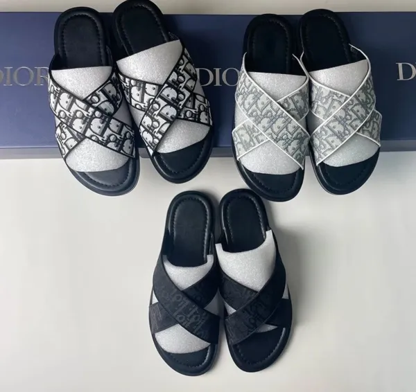 Dior B23 Oblique Slide Silver Black Sandals - 3