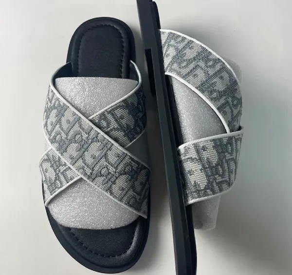 Dior B23 Oblique Slide Silver Black Sandals - 8
