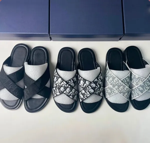 Dior B23 Oblique Slide Silver Black Sandals - 2
