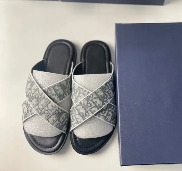 Dior B23 Oblique Slide Silver Black Sandals - 6