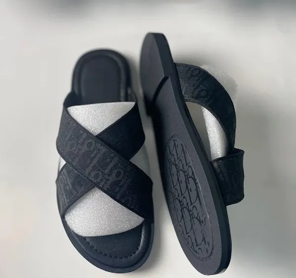 Dior B23 Oblique Slide Silver Black Sandals - 7
