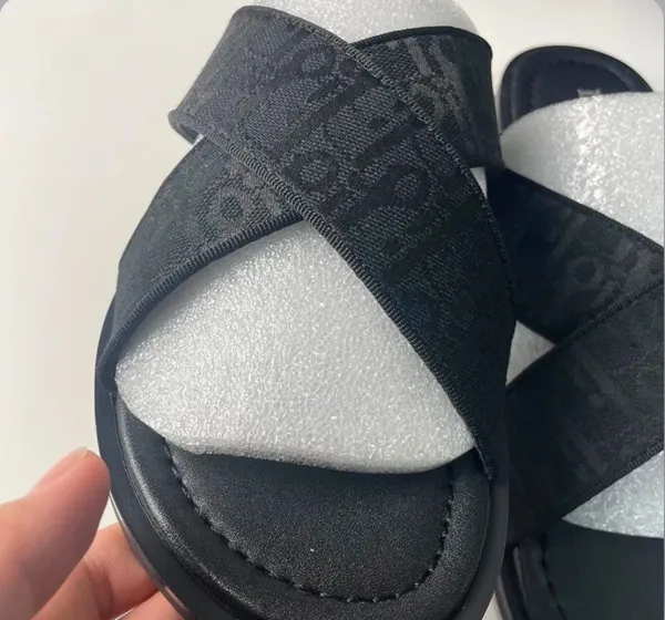 Dior B23 Oblique Slide Silver Black Sandals - 10