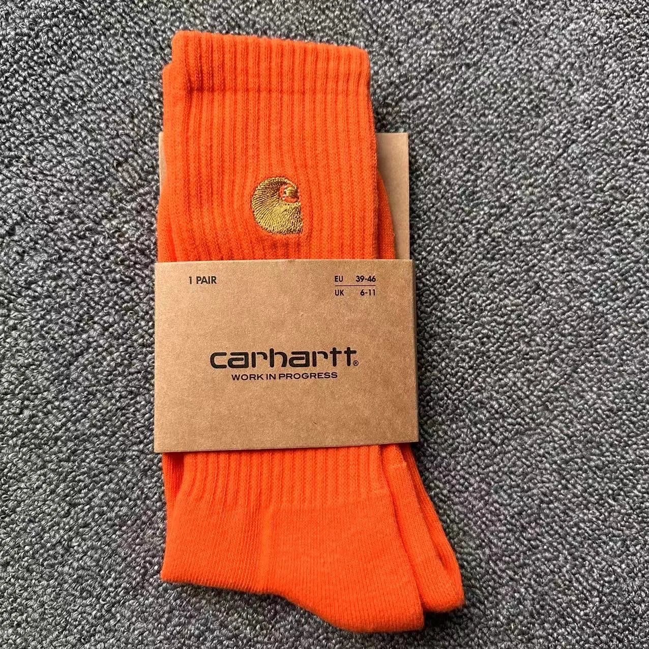 Carhartt WIP Logo Embroidered Orange Socks - 1