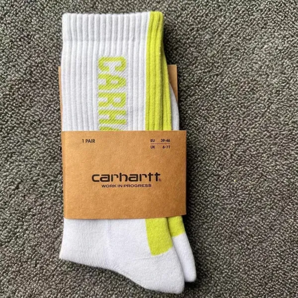 Carhartt Work In Progress Logo Stripe Socks White/Lime Green - 1