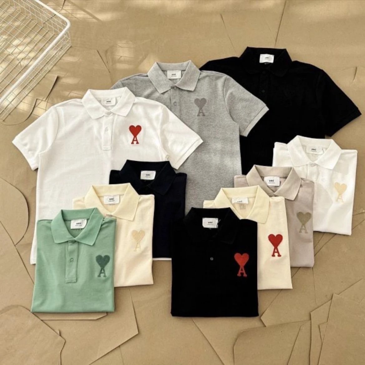 Ami Big Heart Embroidery Polo Shirt Short Sleeve T-Shirt Top
