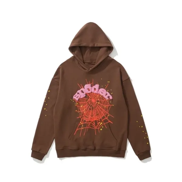 Spider Web Graphic Hoodie Brown - 1