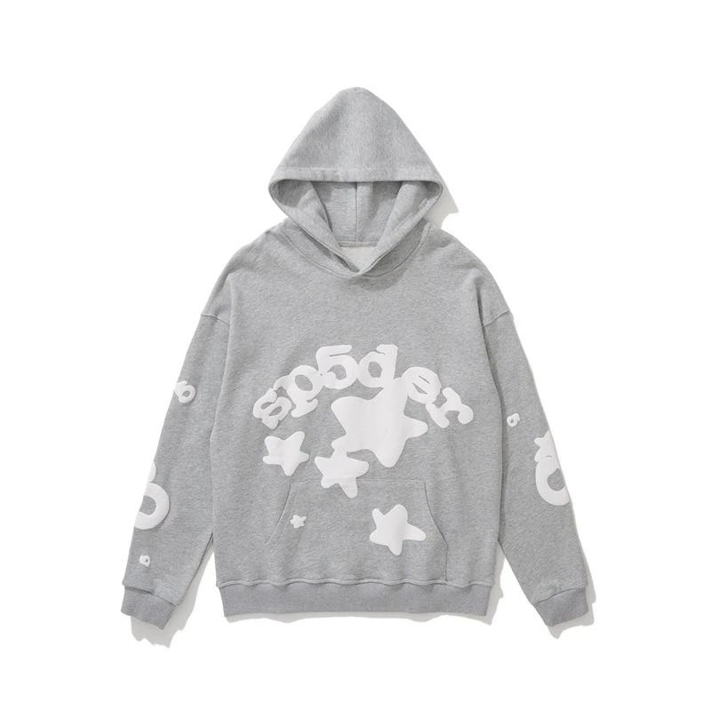 Sp5der Gray 3D Star Print Hoodie - 1