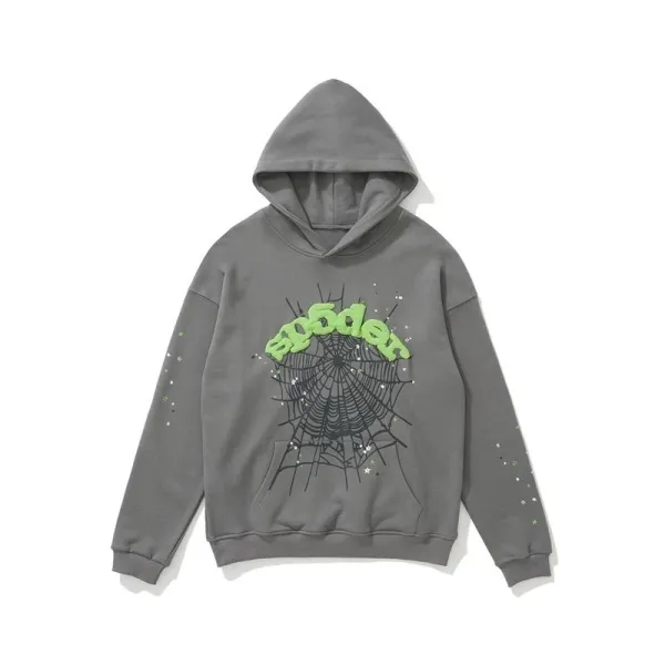 Spider Hoodie Gray with Neon Green Web Print Hoodie - 1