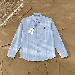 thumbnail for Ami's classic small heart embroidered couple shirt is simple casual loose and versatile solid color long-sleeved shirt