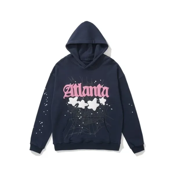 Atlanta Spiderweb Star Print Navy Hoodie - 1