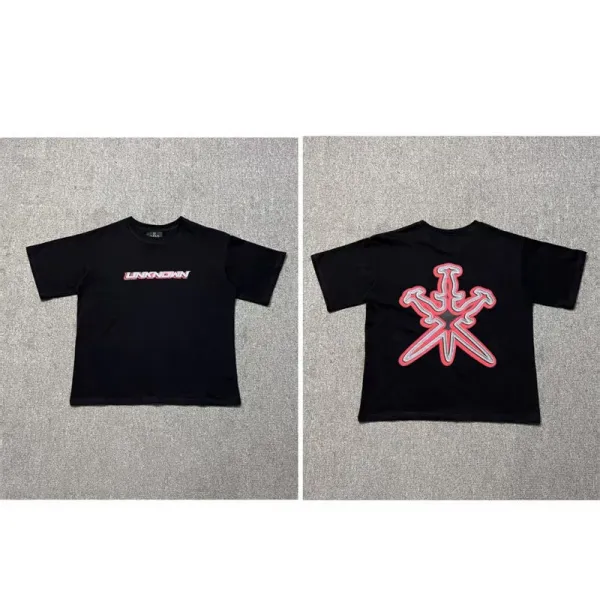 Unknown T-Shirt Black with Pink Outline Graphic Print - 1