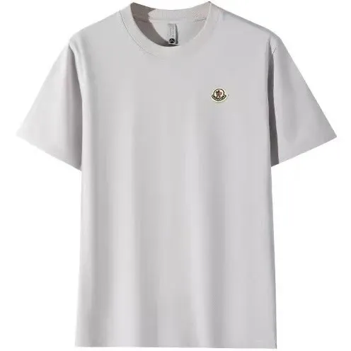 Moncler Logo Embroidered Light Gray T-Shirt - 1