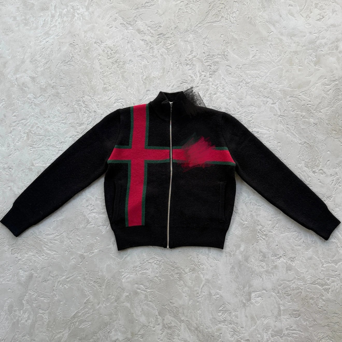 Gothic Black and Red Cross Knitted Cardigan