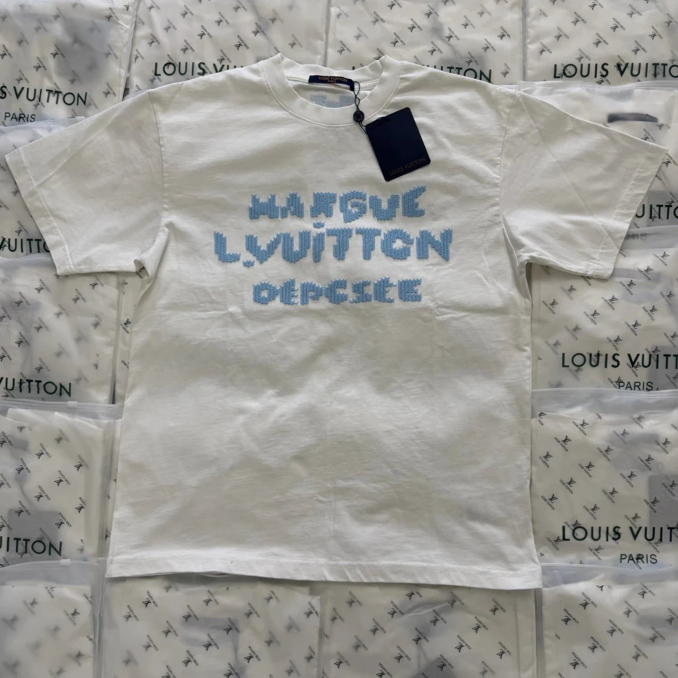 In Stock Ready to Ship | Junjie Independent [High Version In Stock Direct Shipping] Heavyweight Double-Layer Patchwork Turtle Back 26ss Summer Bestseller L.V. Pure Original Short Sleeve T-Shirt