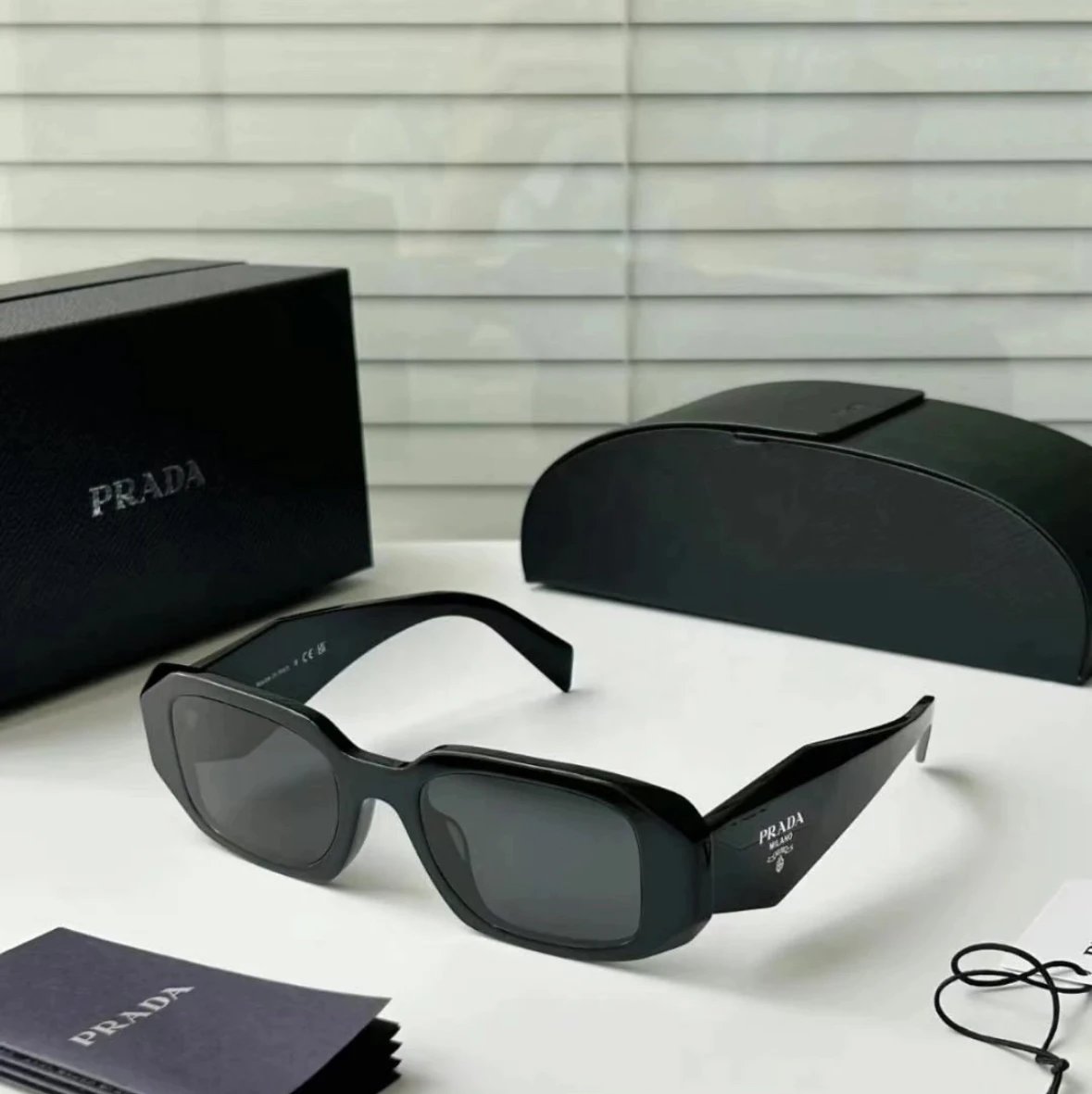 Prada Symbole Rectangle-Frame Acetate Sunglasses Black Grey (PR 17WS 1AB5S0)