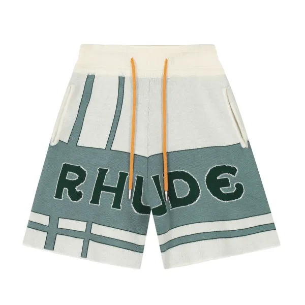 Rhude Knit Shorts Green and Cream - 1