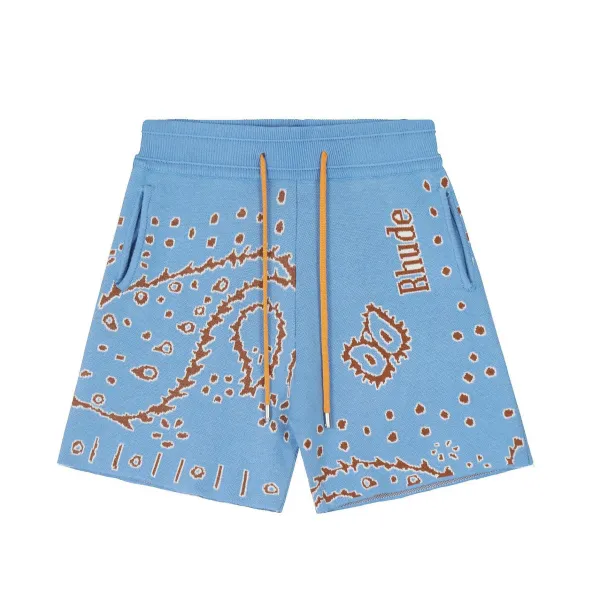 Rhude Bandana Knit Shorts Blue - 5