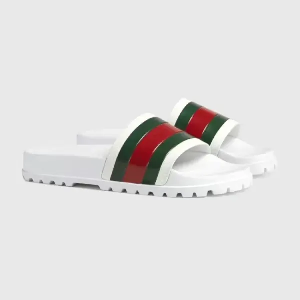 Gucci Pursuit Slide White Red Green Striped Slippers - 4