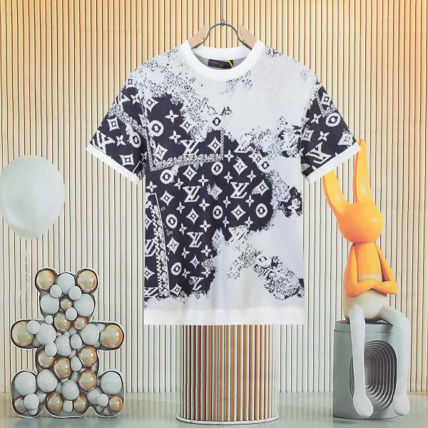 Louis Vuitton Monogram Distressed Knit T-Shirt White / Navy - 1