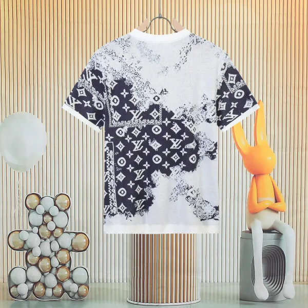 Louis Vuitton Monogram Distressed Knit T-Shirt White / Navy - 3