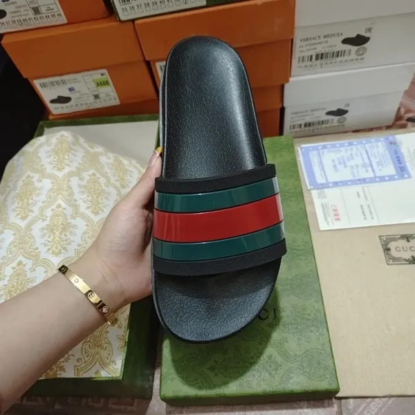 Gucci Marmont Slide Sandals Black Red Green Slippers - 1