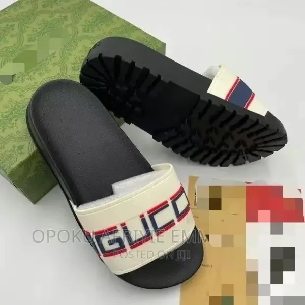 Gucci Pursuit Slide White Red Green Striped Slippers - 7
