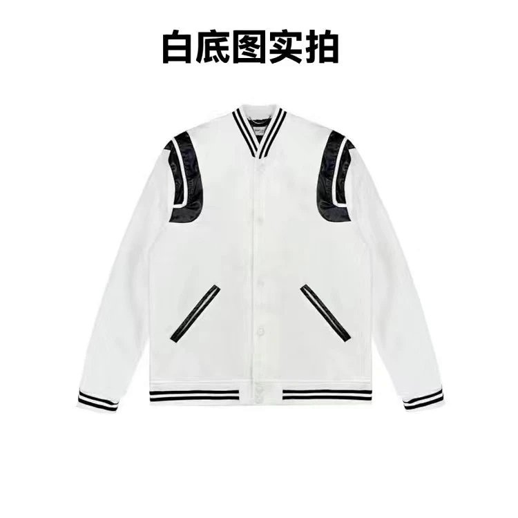 Design Varsity Jacket White with Black Panels and Stripes Outerwear product detail 6 in Litbuy spreadsheet finds