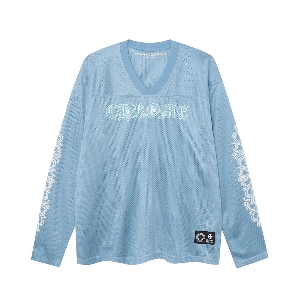 blue long-sleeved shirt