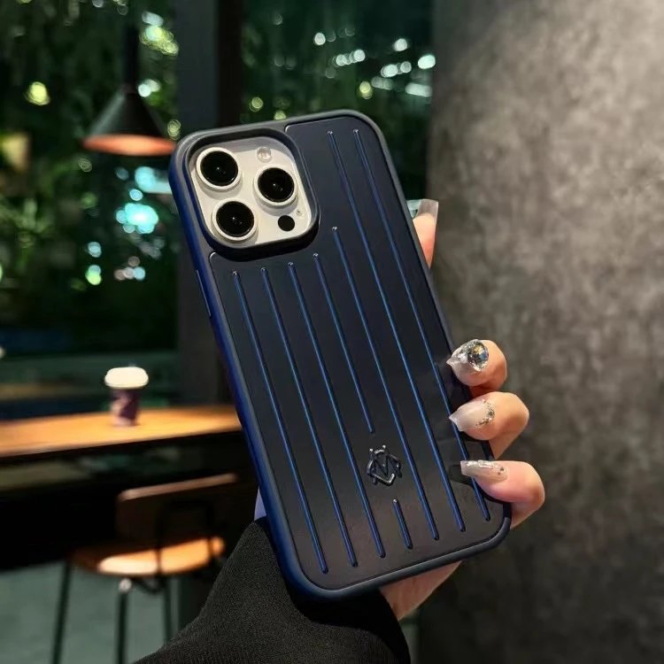 RIMOWA Phone Cases Ribbed aluminum alloy case compatible with iPhone 12–16 Pro Max — Dark blue