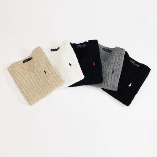 Polo Ralph Lauren Cable Knit V-Neck Vest Black - 3