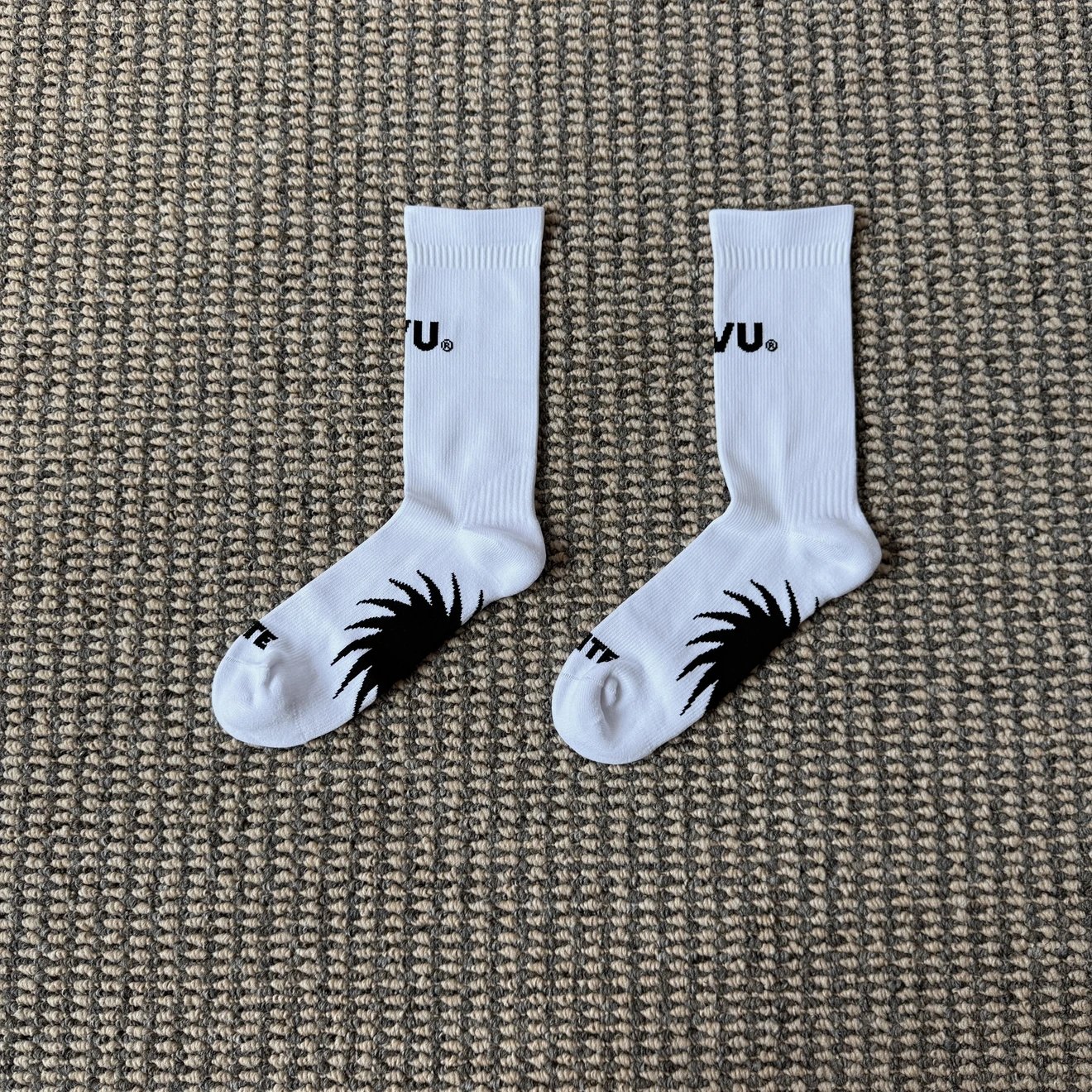 White Socks with Black Palm Tree Design