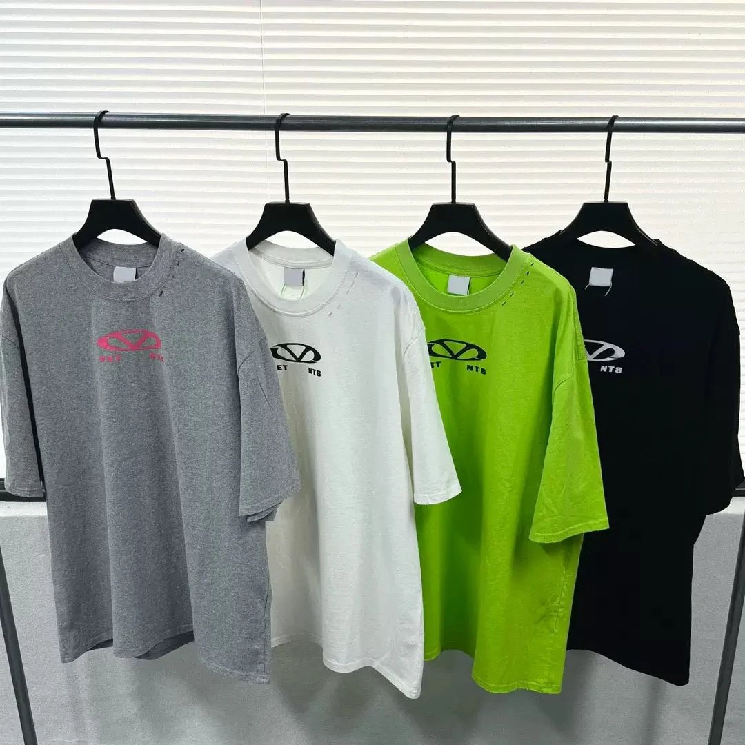 Vetements Distressed Logo Neon Green T-Shirt - 2